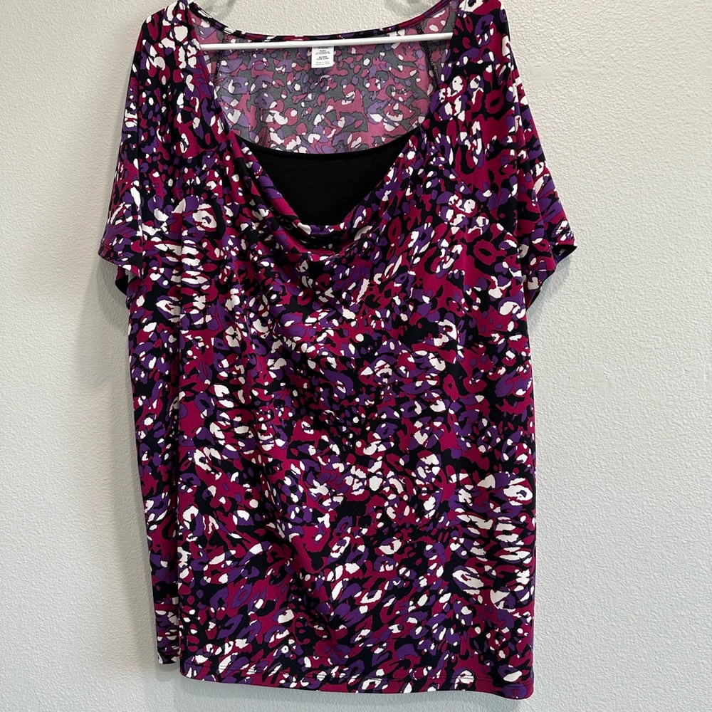 Women’s Purple,black,white& Pink Printed Cowl Neck Top,3x,office,work,church